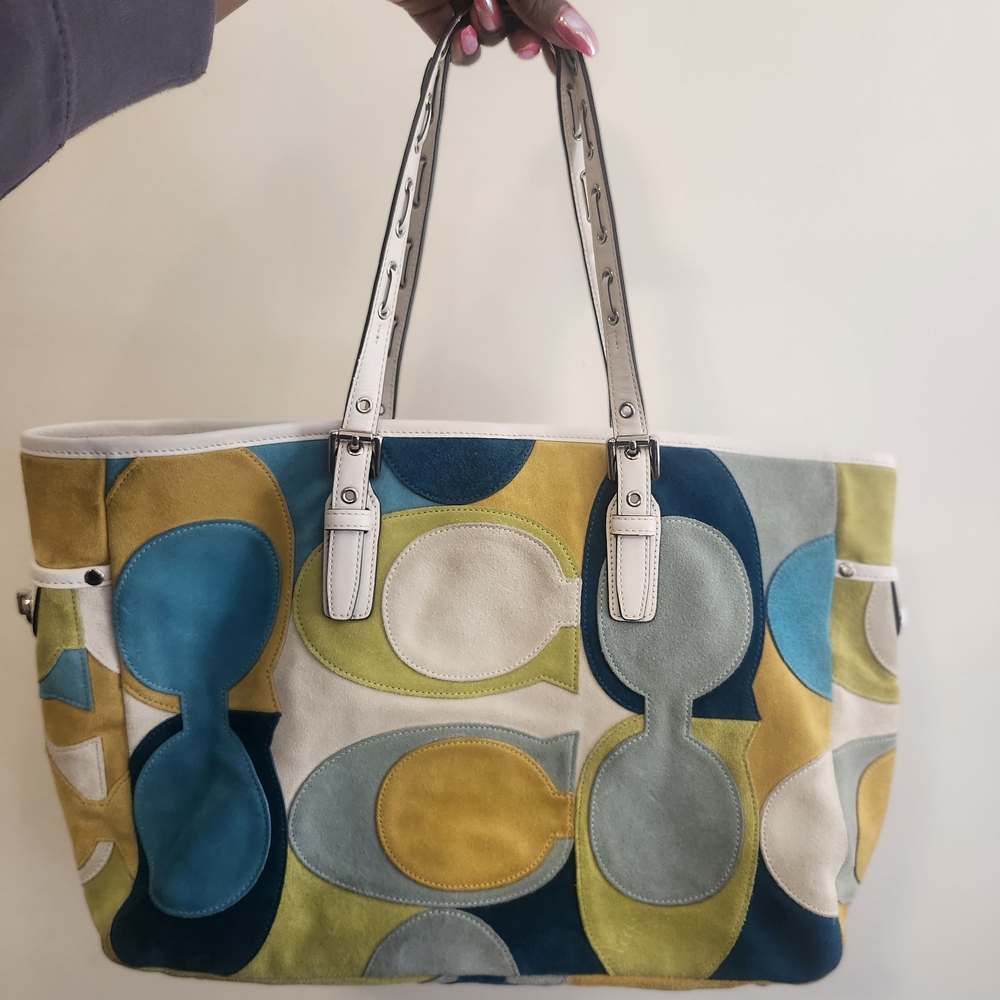 SOLD Coach Blue and Yellow Geometric Tote Bag